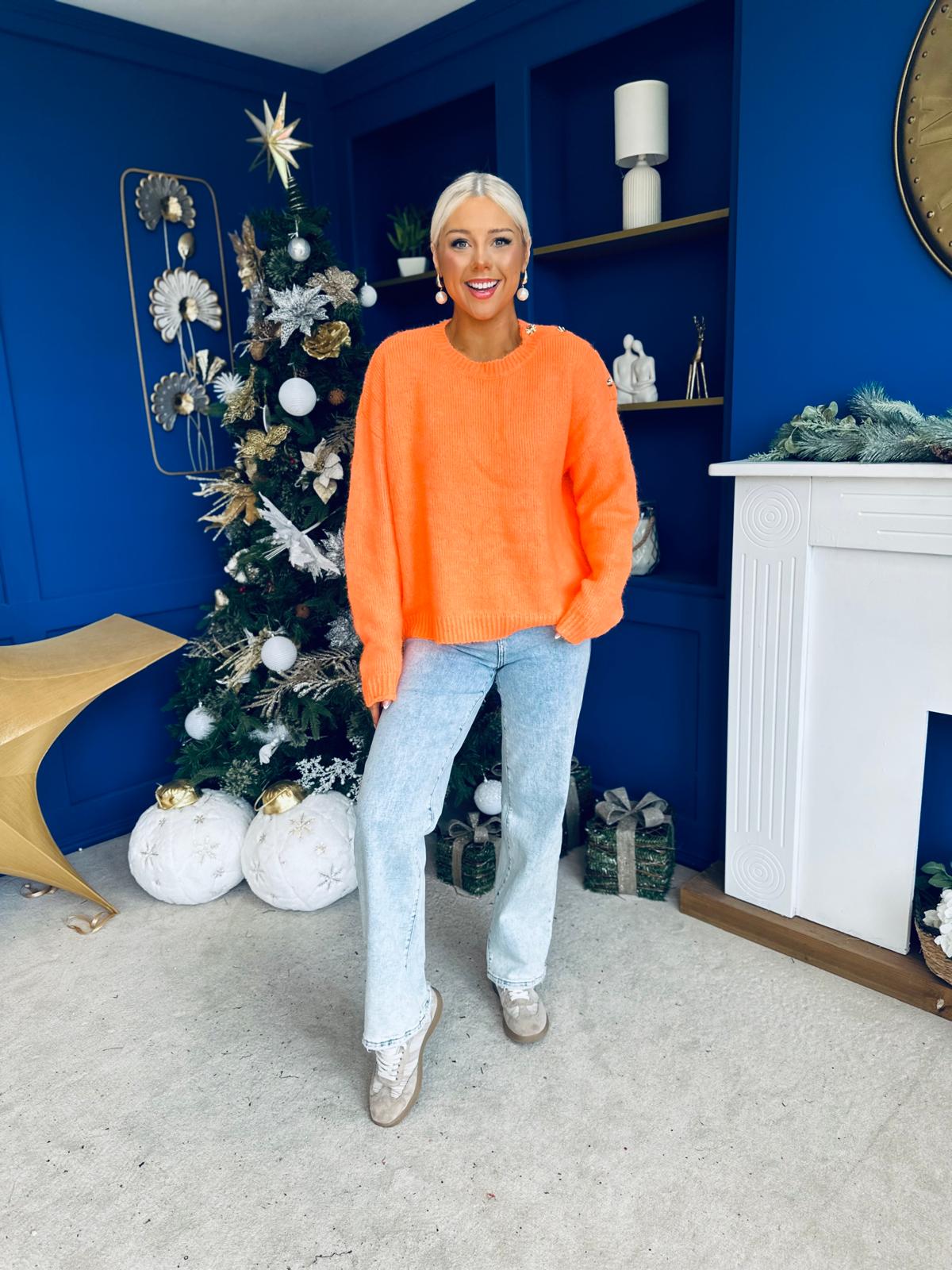 Aine Button Detail Jumper Orange