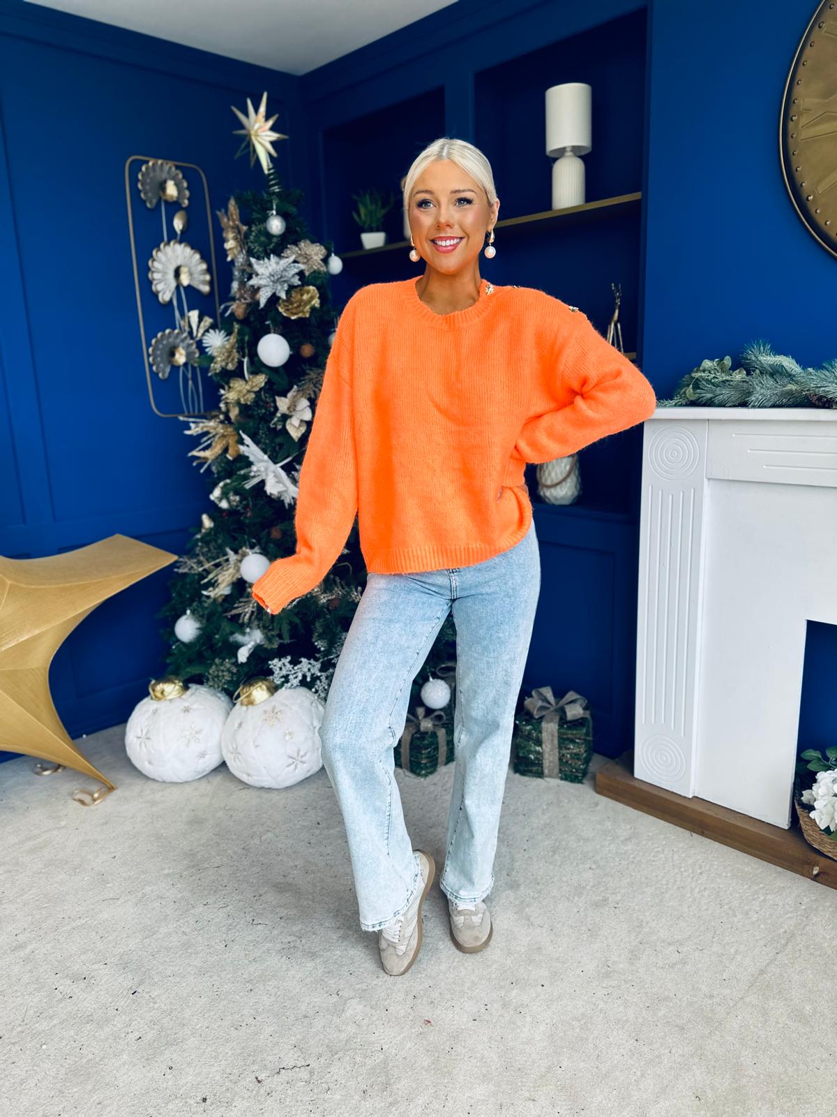 Aine Button Detail Jumper Orange