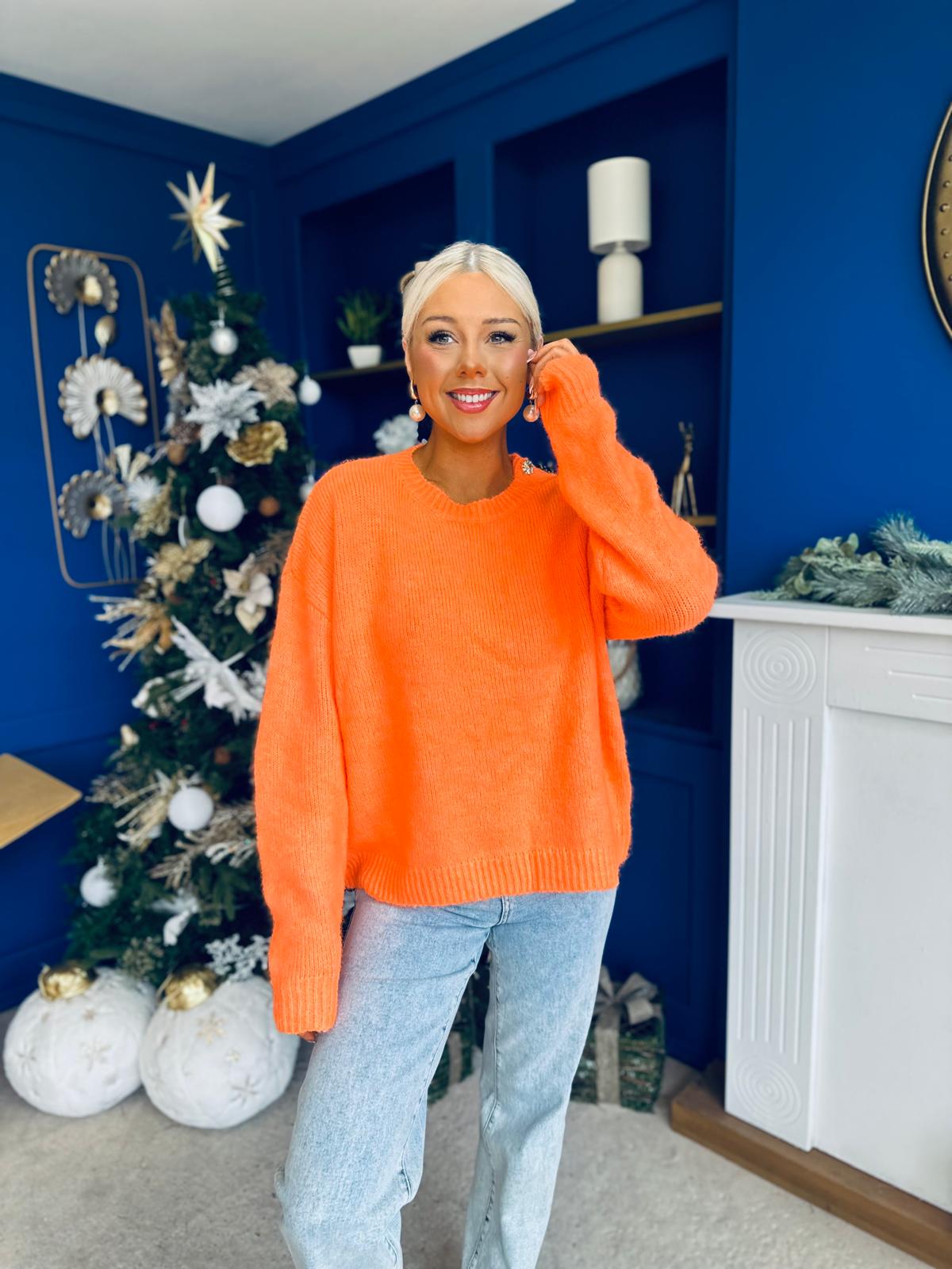 Aine Button Detail Jumper Orange