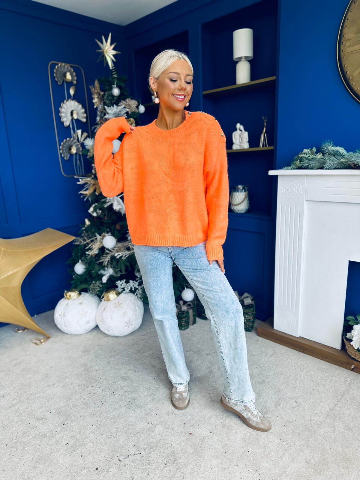 Aine Button Detail Jumper Orange