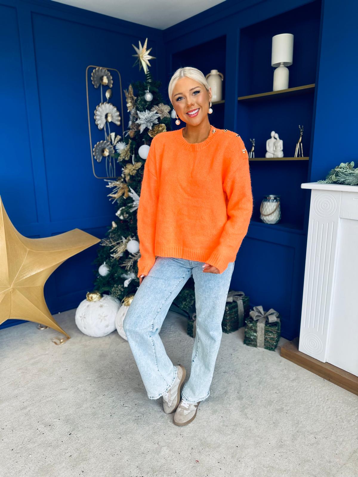 Aine Button Detail Jumper Orange