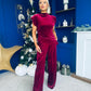 Margot Velvet Top And Trouser Set Wine
