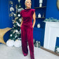 Margot Velvet Top And Trouser Set Wine