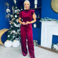 Margot Velvet Top And Trouser Set Wine