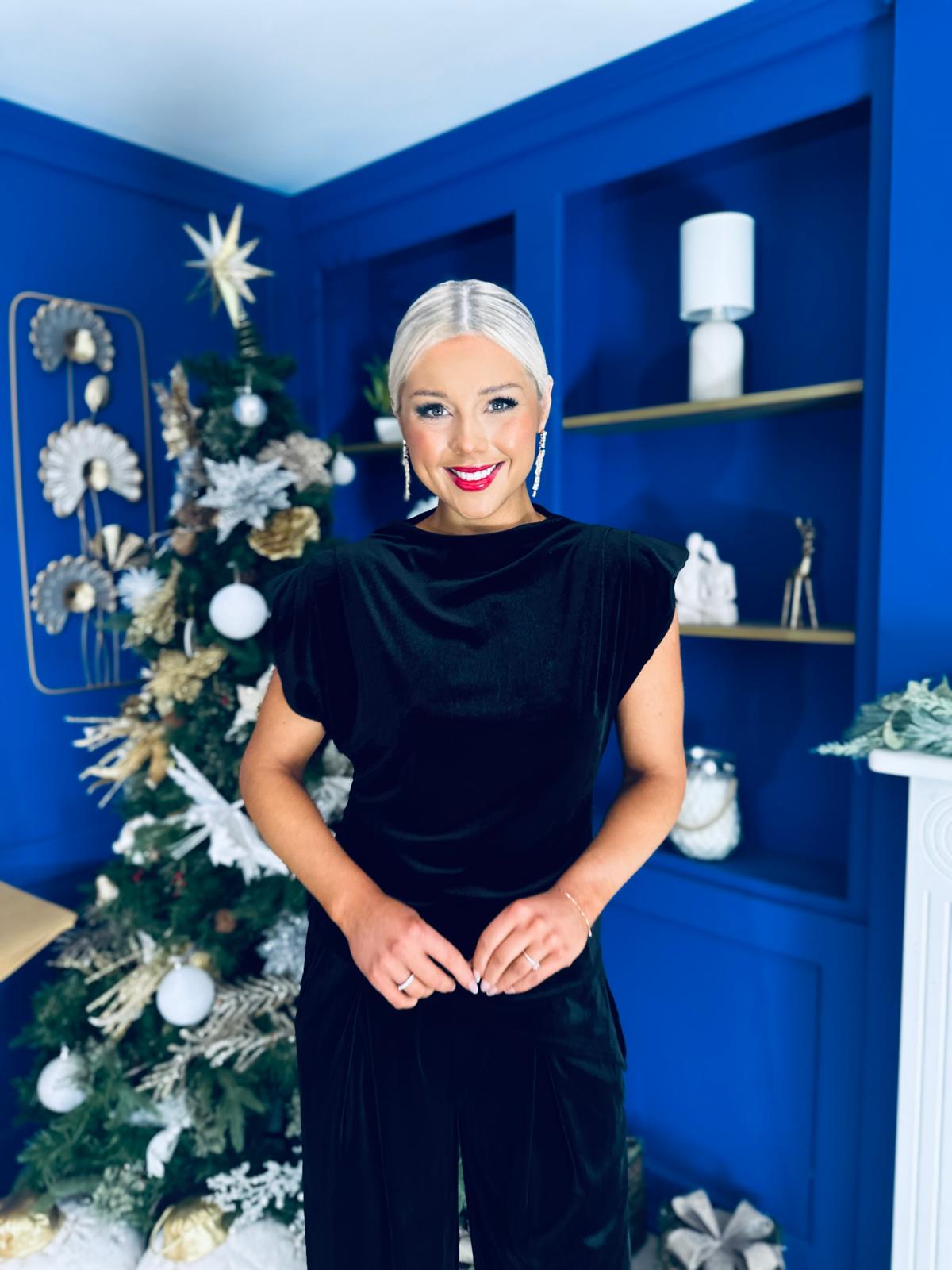 Margot Velvet Top And Trouser Set Black