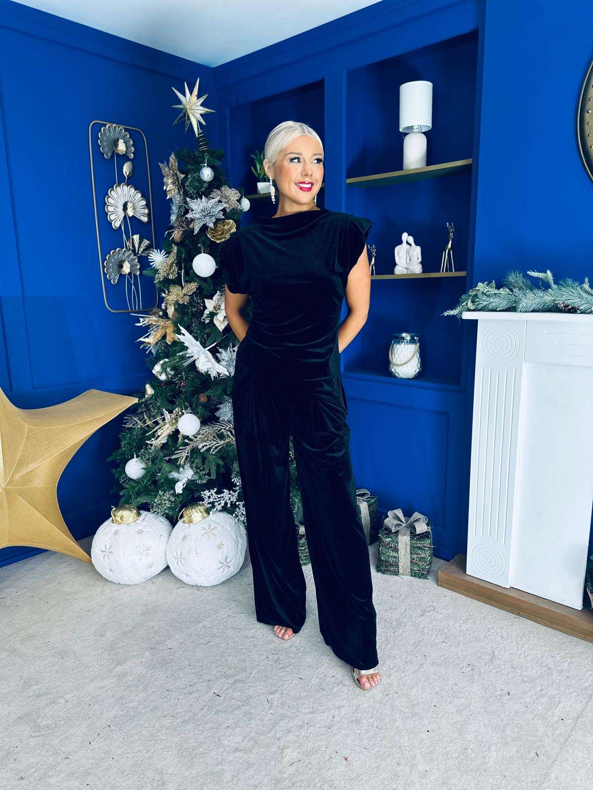 Margot Velvet Top And Trouser Set Black