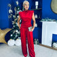 Margot Velvet Top And Trouser Set Red