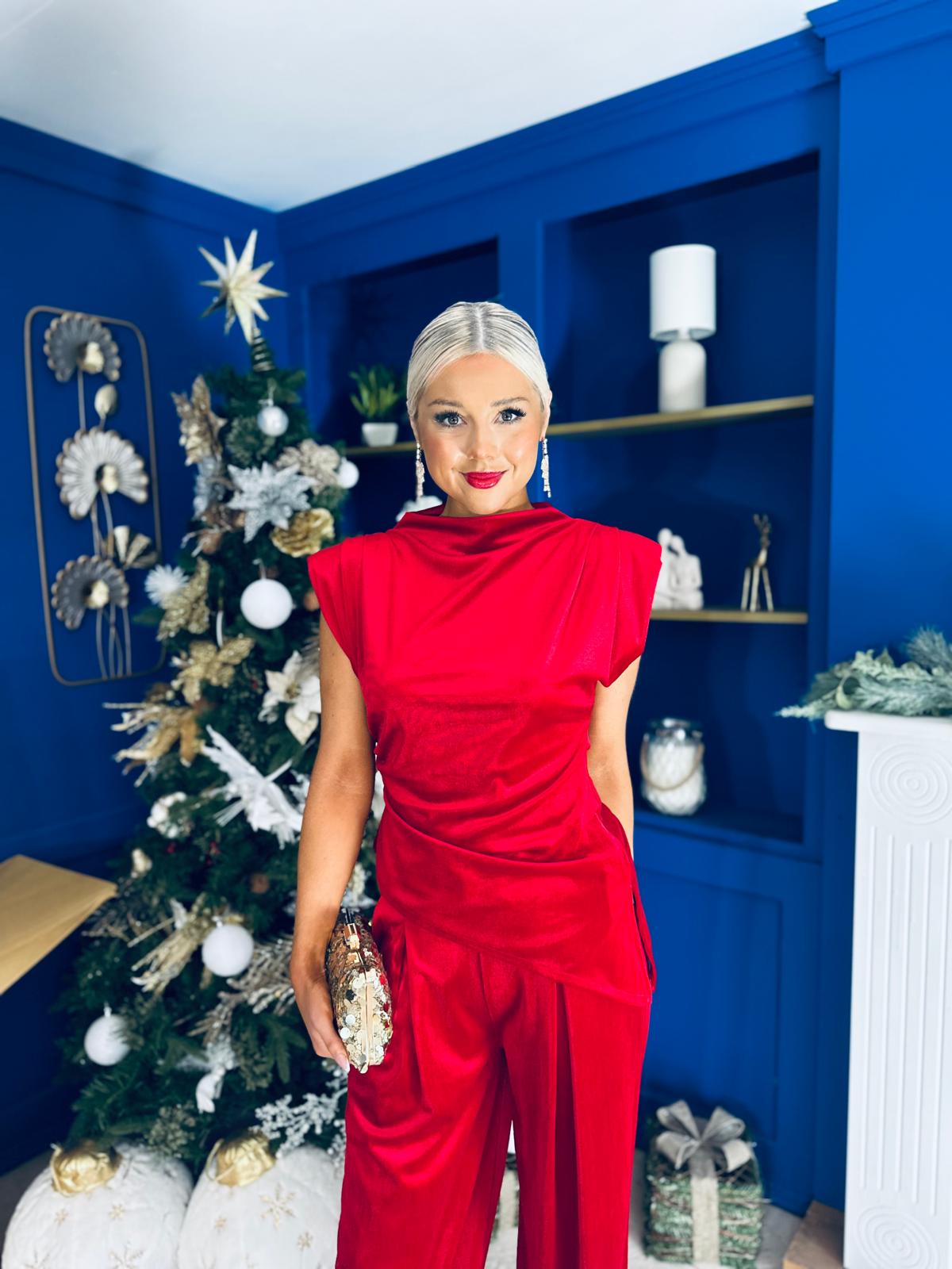 Margot Velvet Top And Trouser Set Red