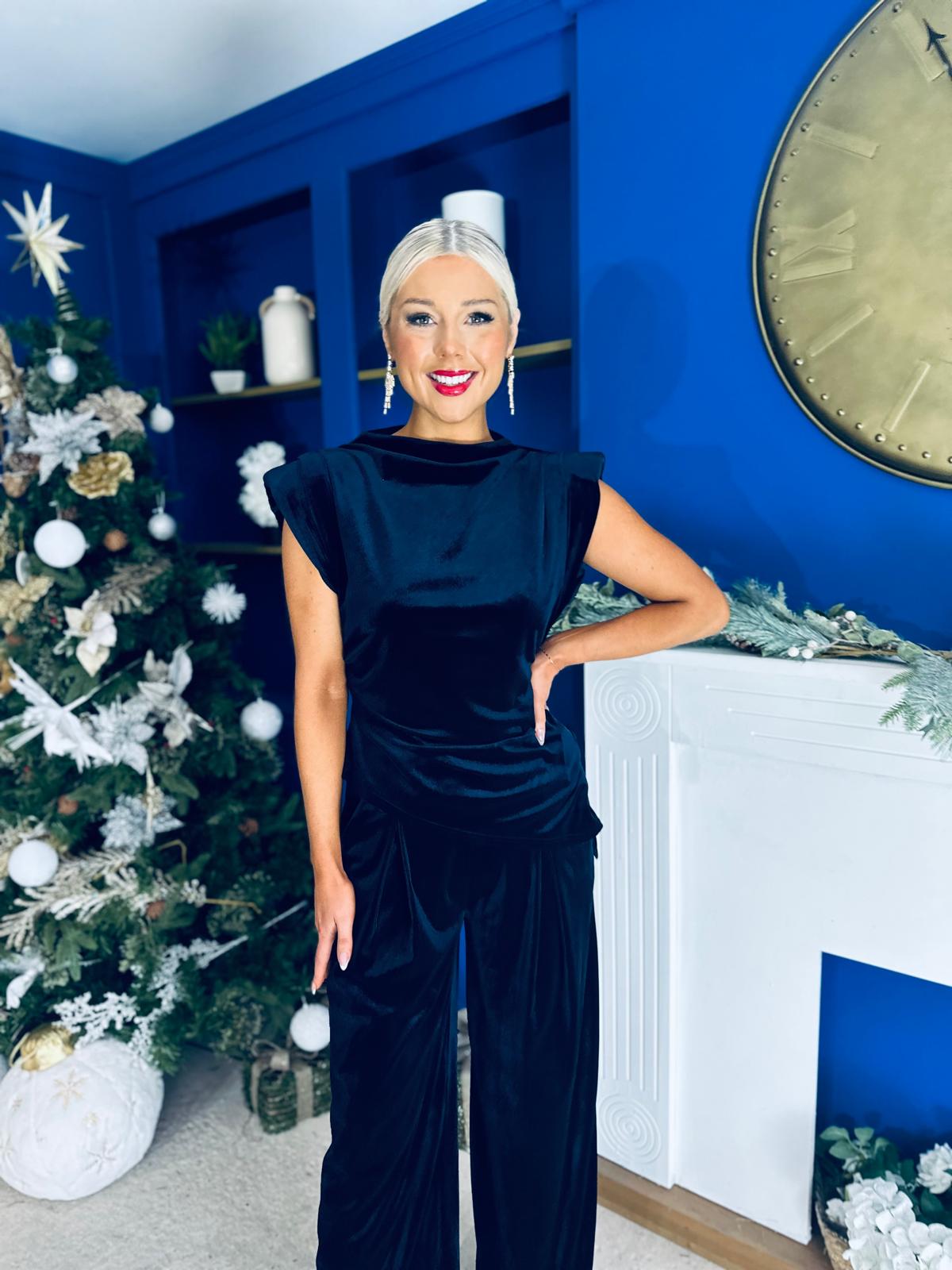 Margot Velvet Top And Trouser Set Navy