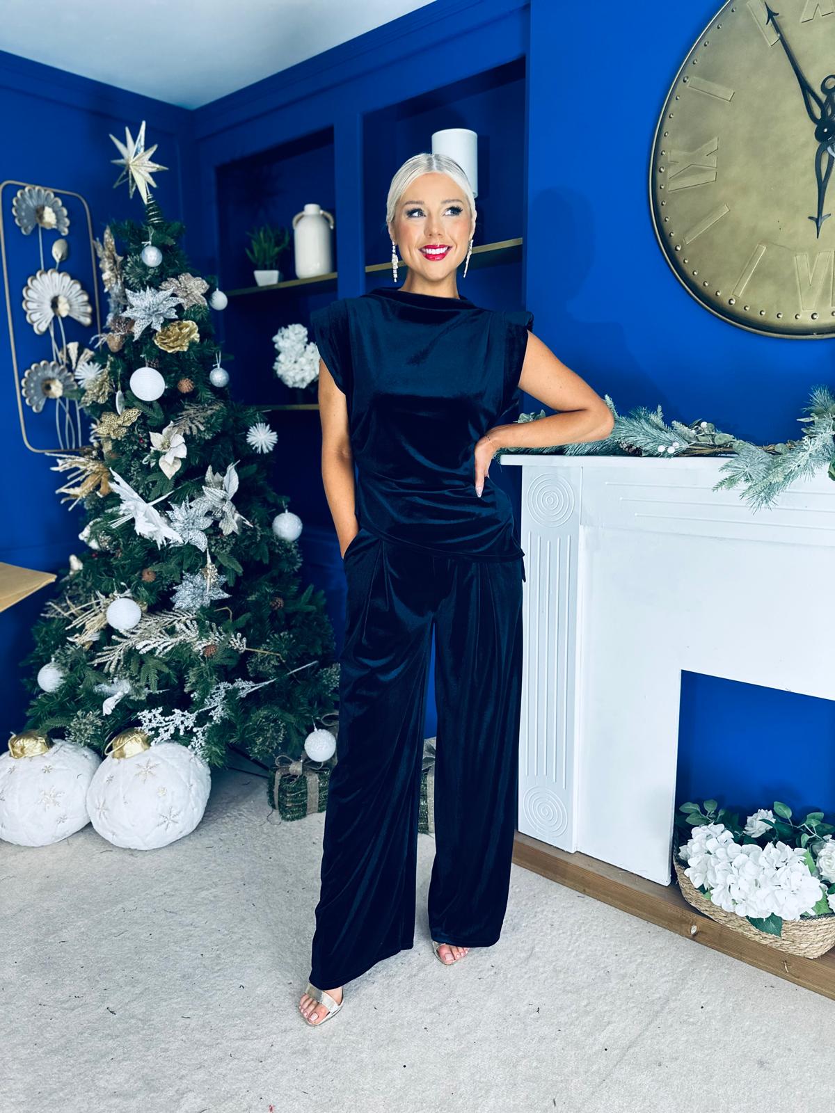 Margot Velvet Top And Trouser Set Navy