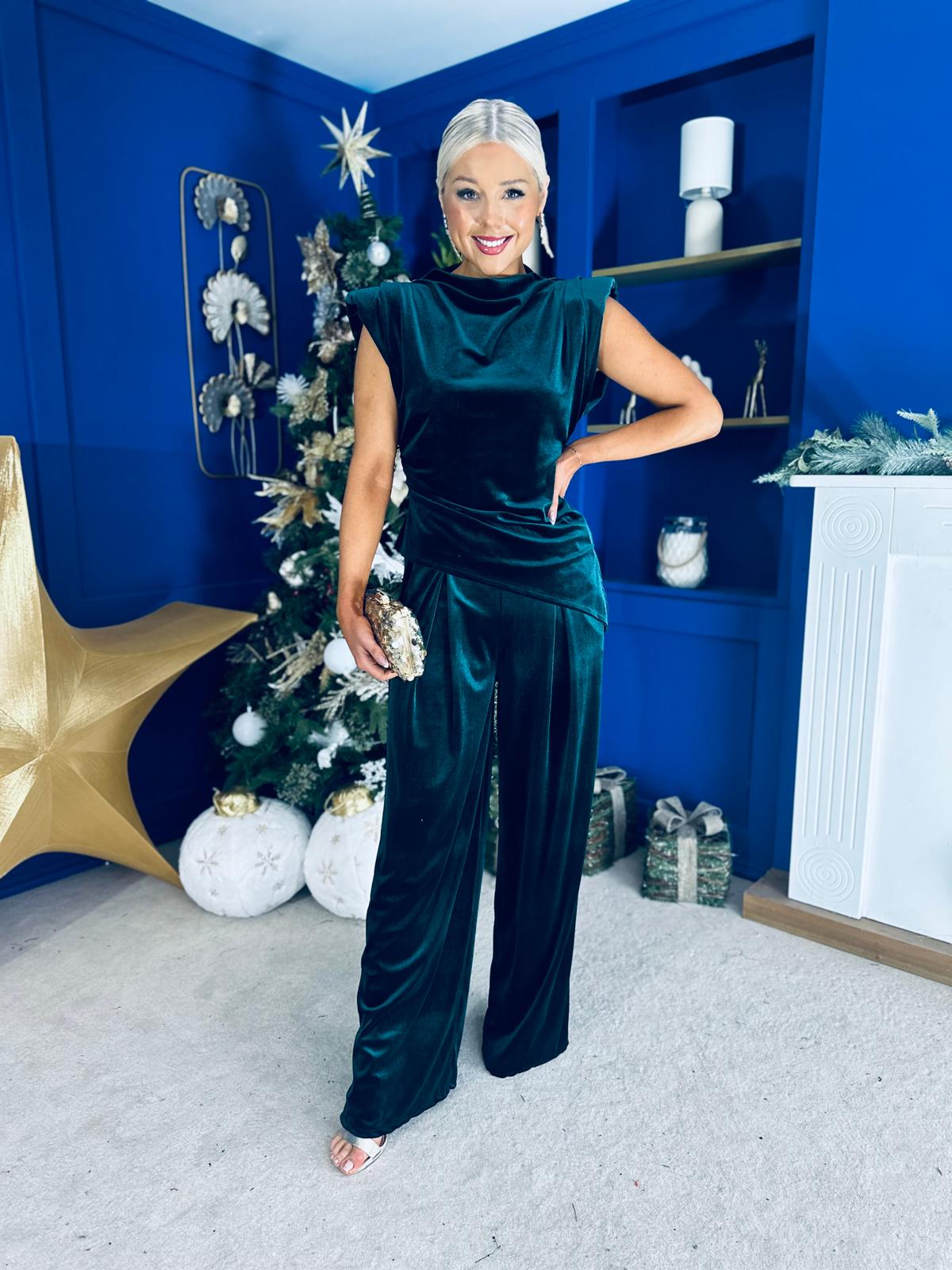 Margot Velvet Top And Trouser Set Forest