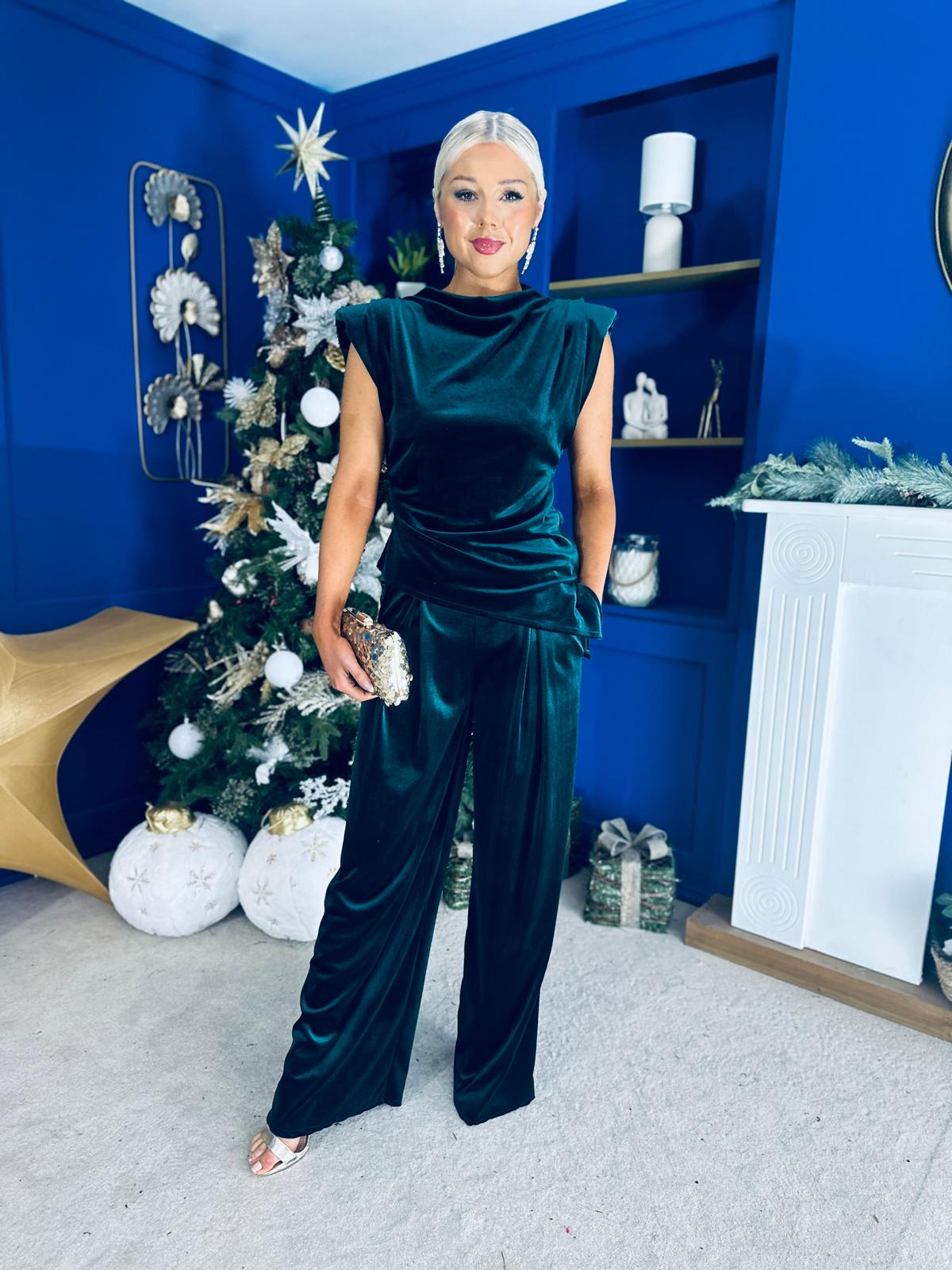 Margot Velvet Top And Trouser Set Forest