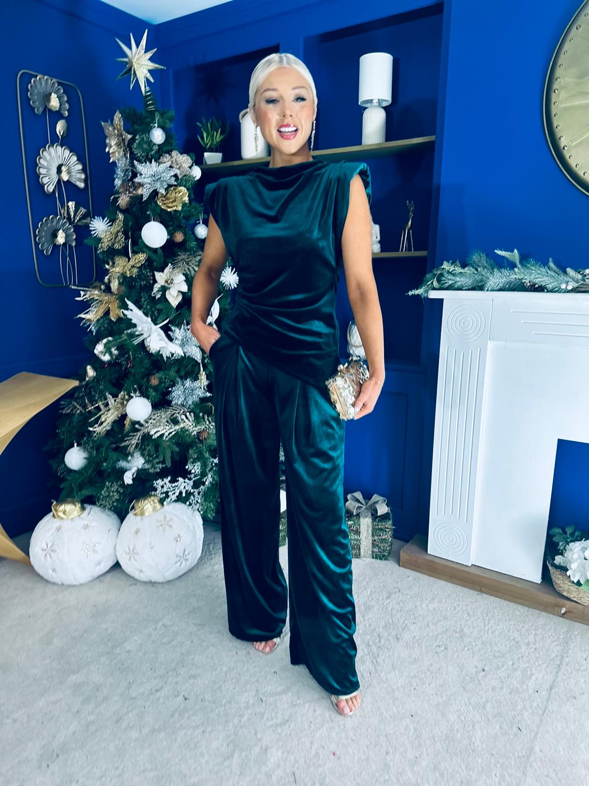 Margot Velvet Top And Trouser Set Forest