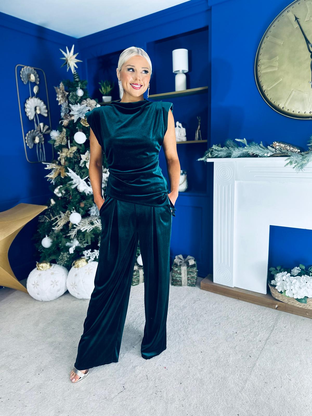 Margot Velvet Top And Trouser Set Forest