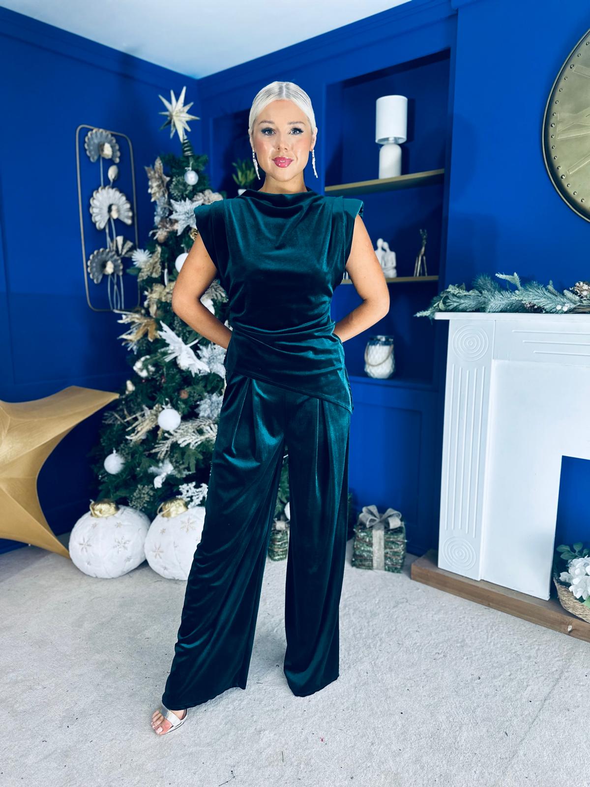 Margot Velvet Top And Trouser Set Forest