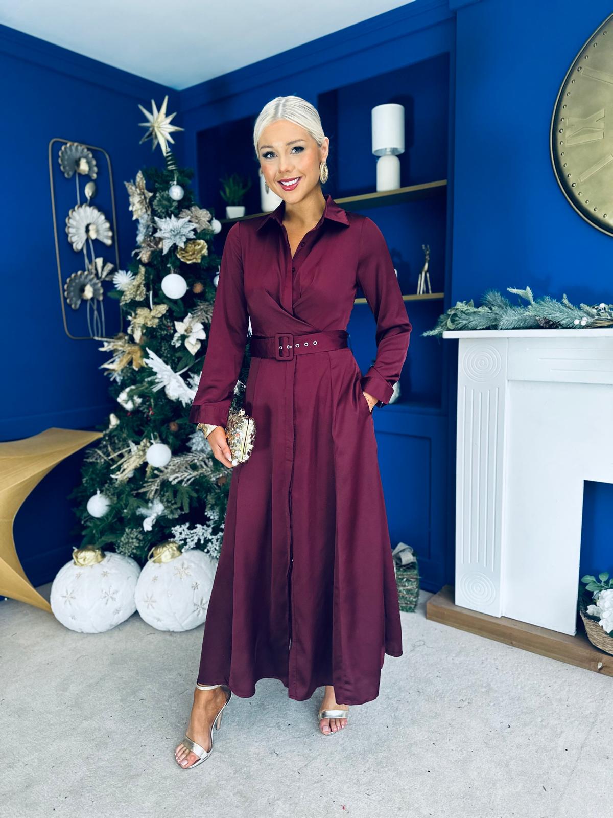 Kira Twist Detail Maxi Shirt Dress Wine Pre Order 9 Dec