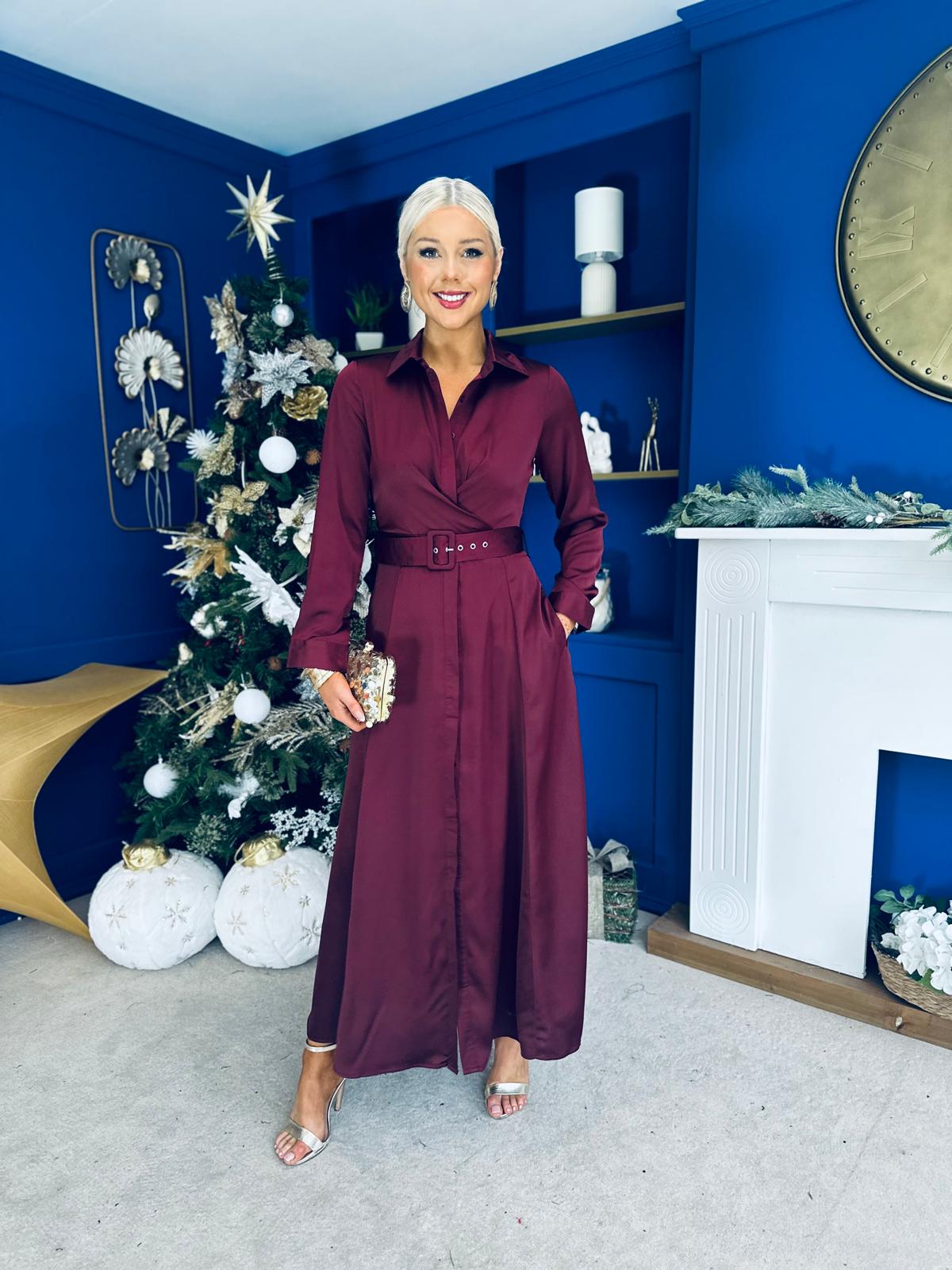 Kira Twist Detail Maxi Shirt Dress Wine Pre Order 9 Dec