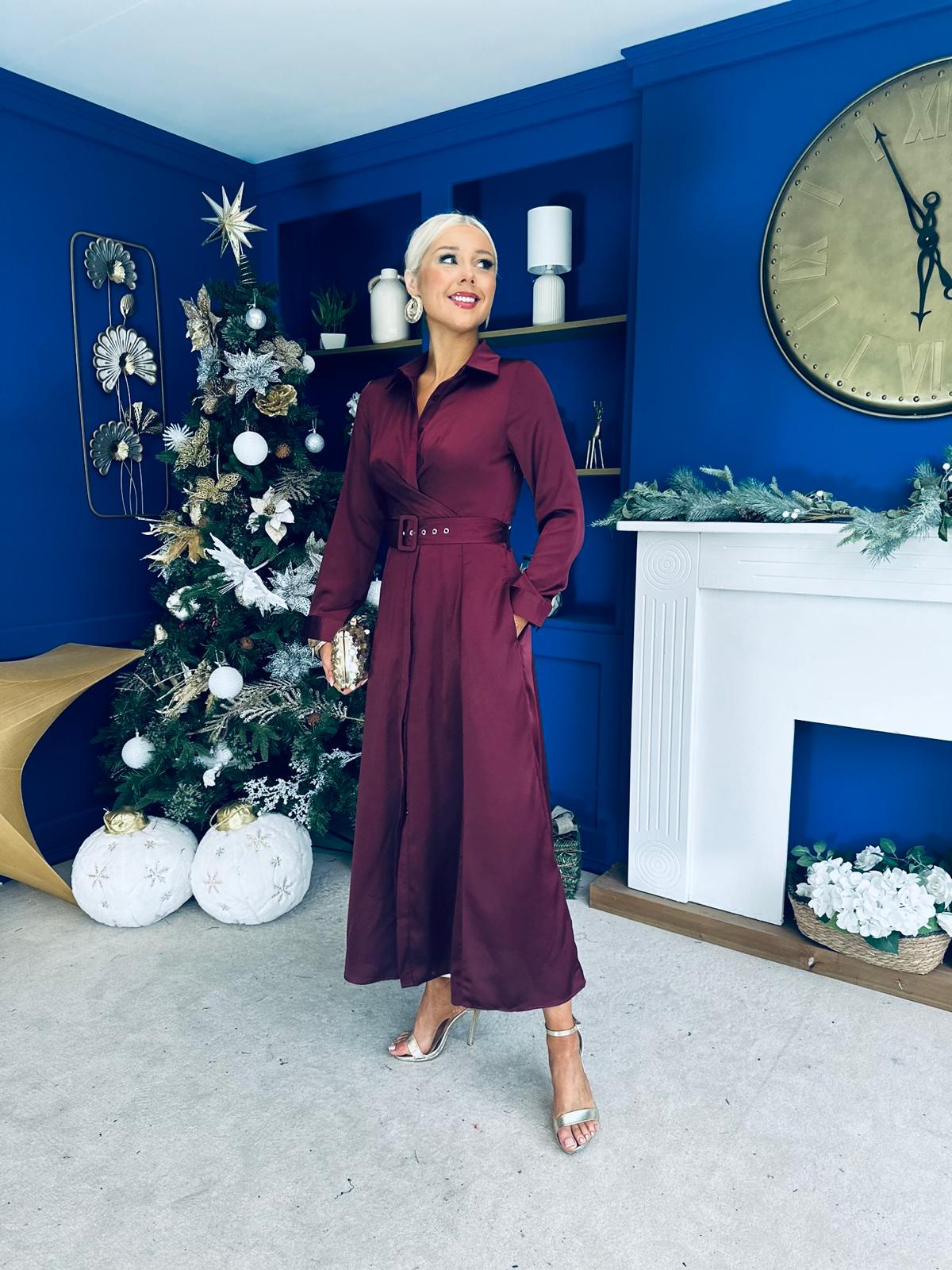 Kira Twist Detail Maxi Shirt Dress Wine Pre Order 9 Dec