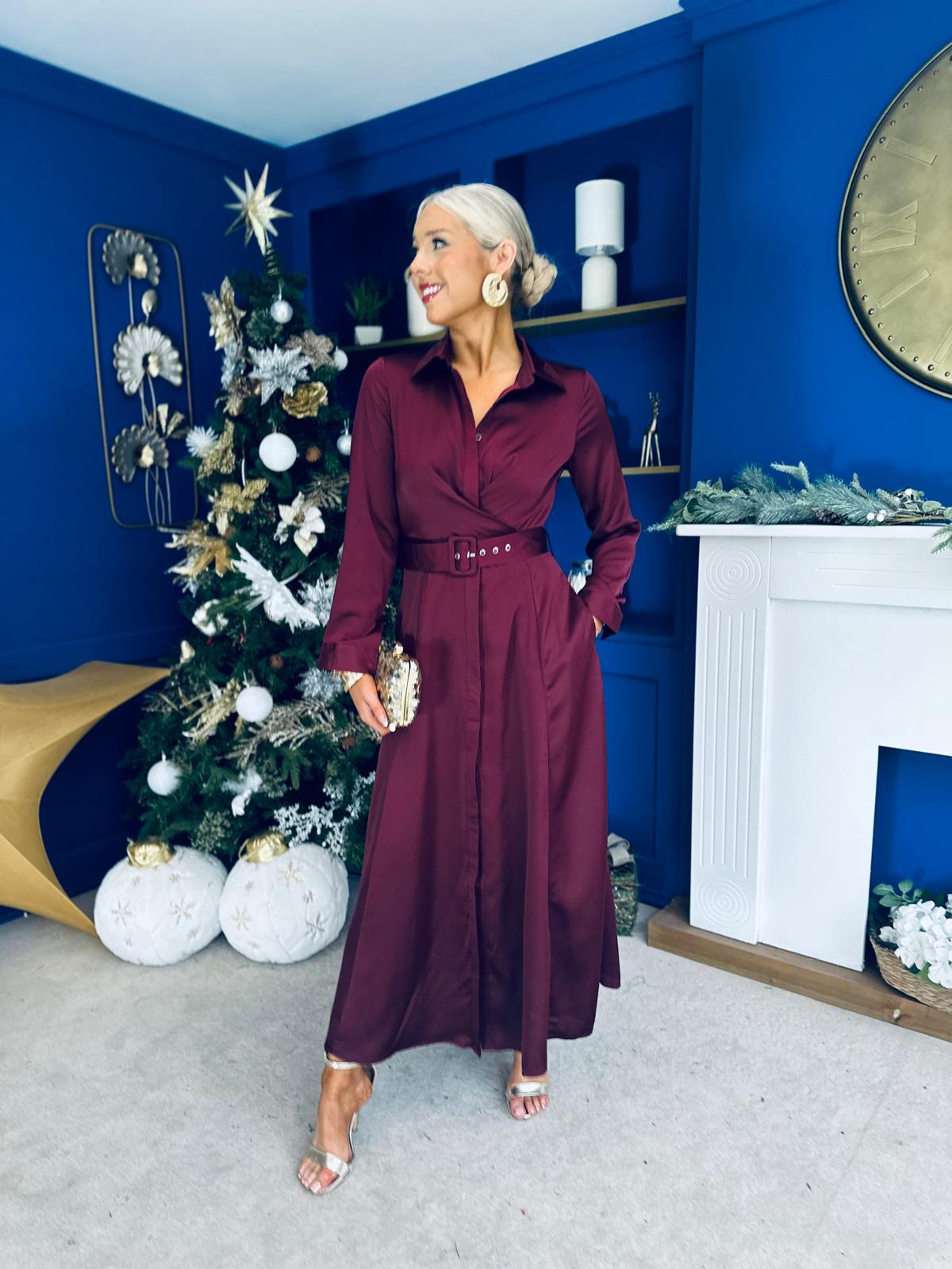 Kira Twist Detail Maxi Shirt Dress Wine Pre Order 9 Dec