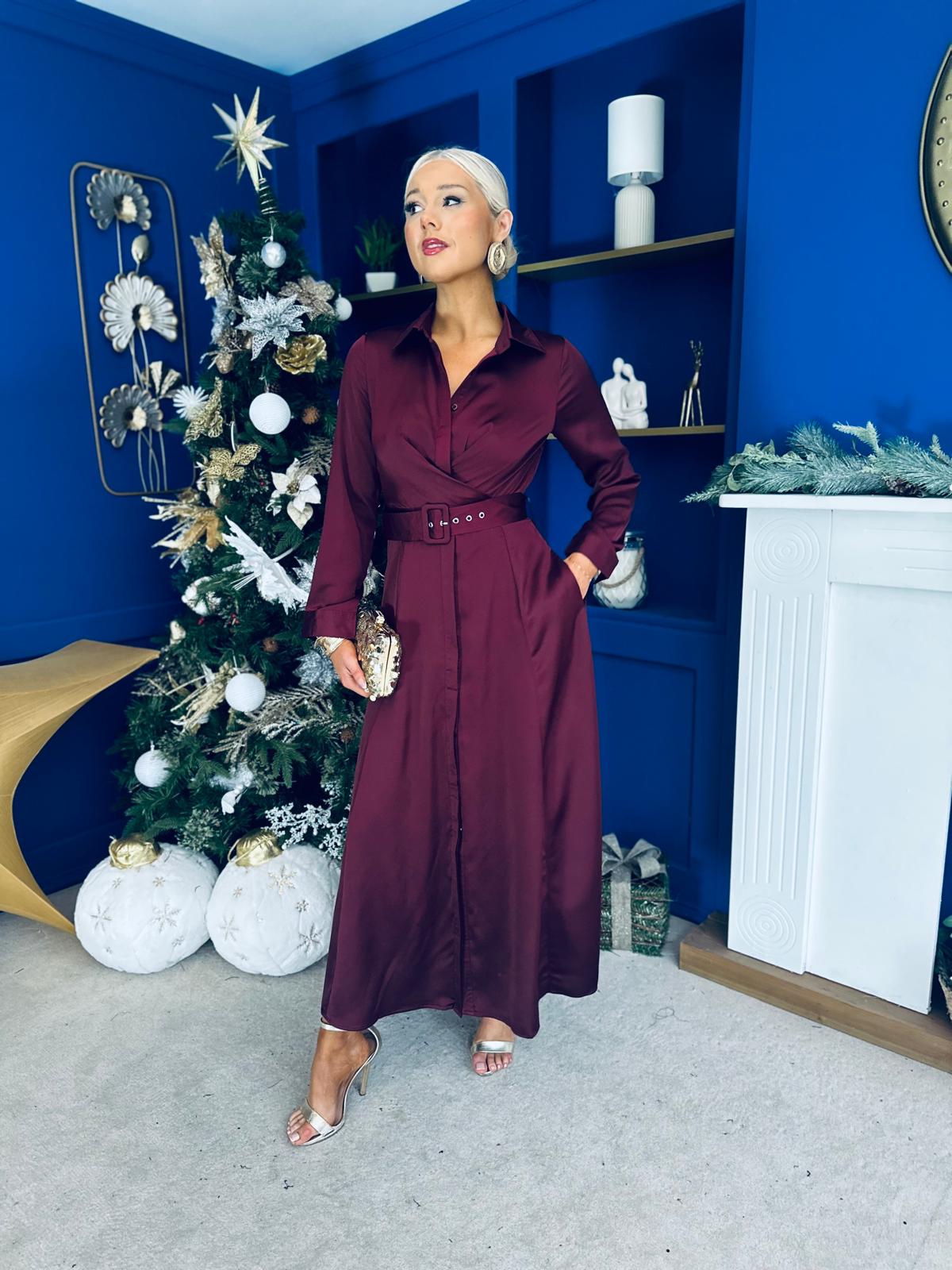 Kira Twist Detail Maxi Shirt Dress Wine Pre Order 9 Dec