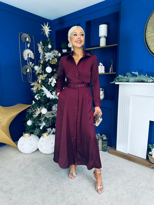 Kira Twist Detail Maxi Shirt Dress Wine Pre Order 9 Dec