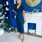 Maddy Gathered Neckline Midi Dress Navy