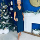 Maddy Gathered Neckline Midi Dress Navy