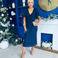 Maddy Gathered Neckline Midi Dress Navy