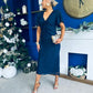 Maddy Gathered Neckline Midi Dress Navy