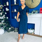 Maddy Gathered Neckline Midi Dress Navy