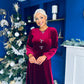 Caroline Bow Detail Velvet Midi Dress Wine