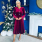 Caroline Bow Detail Velvet Midi Dress Wine