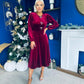 Caroline Bow Detail Velvet Midi Dress Wine