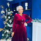 Caroline Bow Detail Velvet Midi Dress Wine