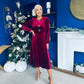 Caroline Bow Detail Velvet Midi Dress Wine