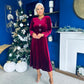 Caroline Bow Detail Velvet Midi Dress Wine