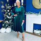 Caroline Bow Detail Velvet Midi Dress Forest