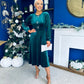 Caroline Bow Detail Velvet Midi Dress Forest