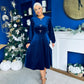 Caroline Bow Detail Velvet Midi Dress Navy