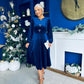 Caroline Bow Detail Velvet Midi Dress Navy