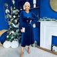 Caroline Bow Detail Velvet Midi Dress Navy