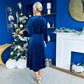 Caroline Bow Detail Velvet Midi Dress Navy