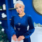 Caroline Bow Detail Velvet Midi Dress Navy