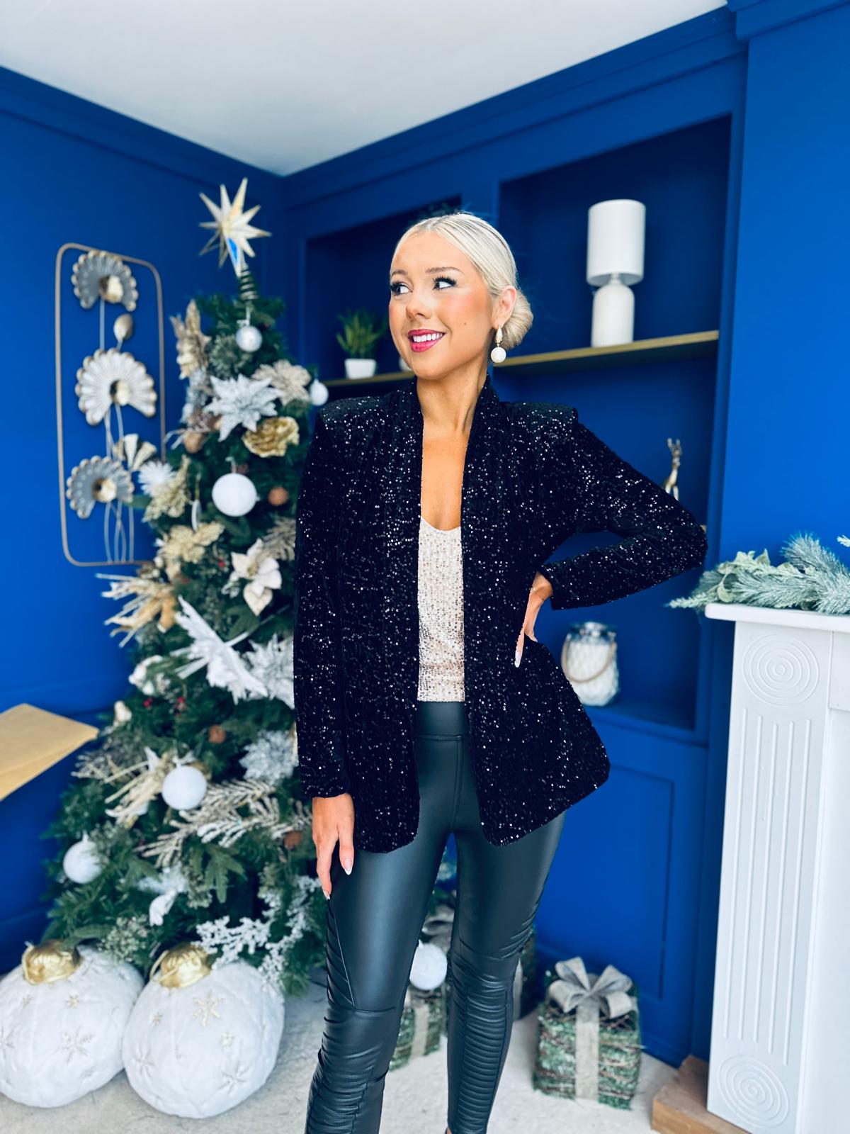 Samantha Full Sequin Blazer Black