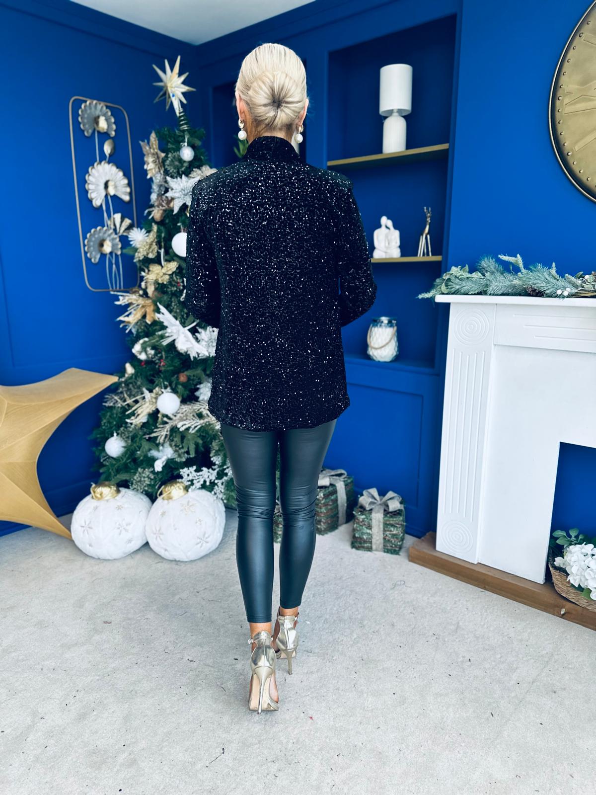 Samantha Full Sequin Blazer Black