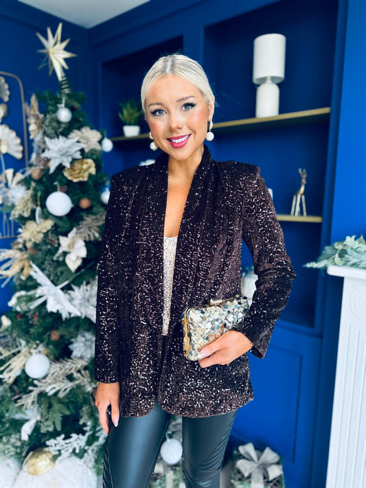 Samantha Full Sequin Blazer Coffee
