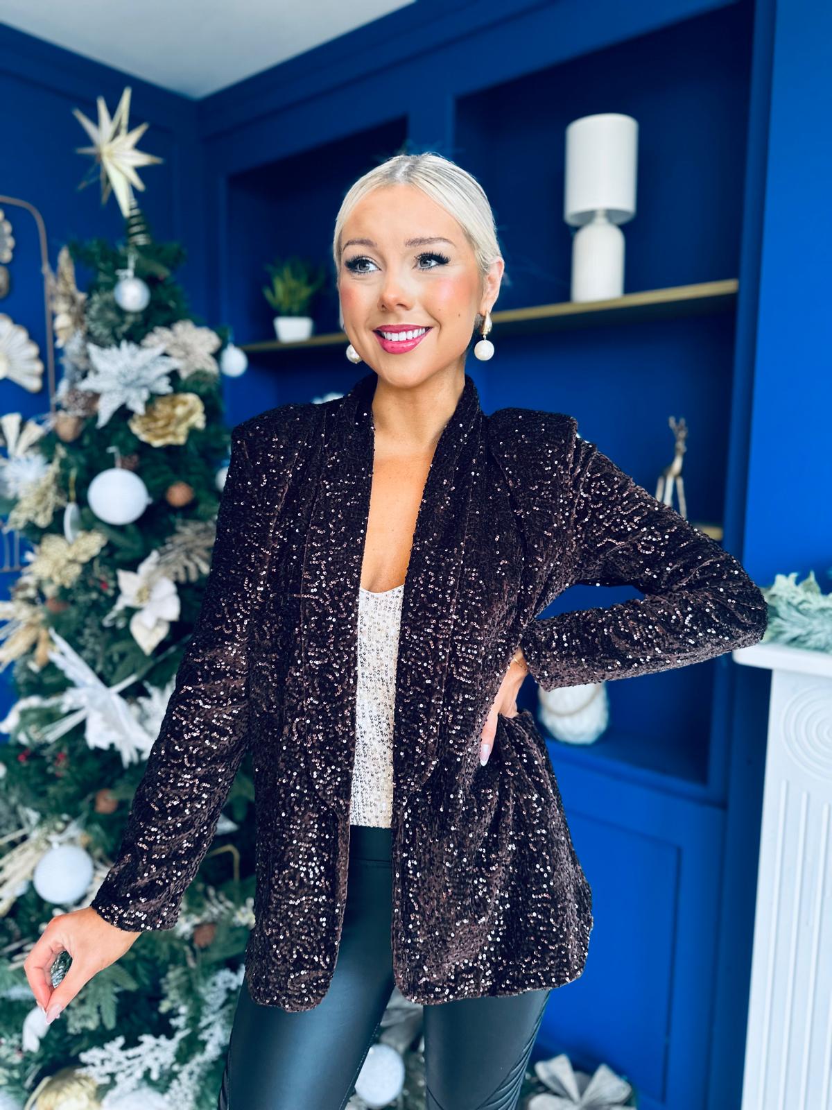 Samantha Full Sequin Blazer Coffee