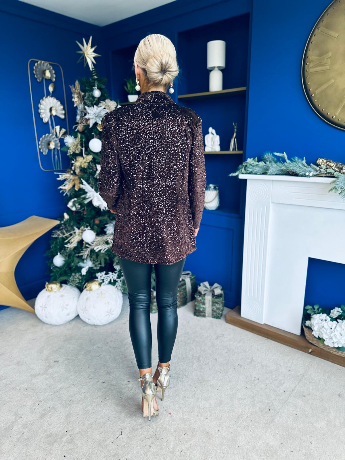 Samantha Full Sequin Blazer Coffee
