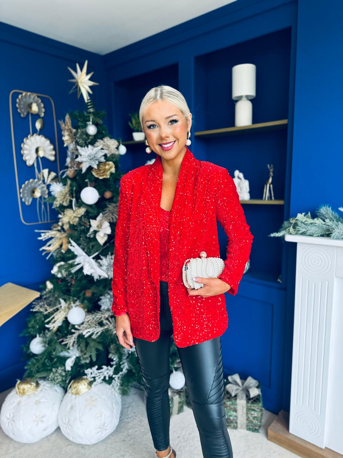 Samantha Full Sequin Blazer Red