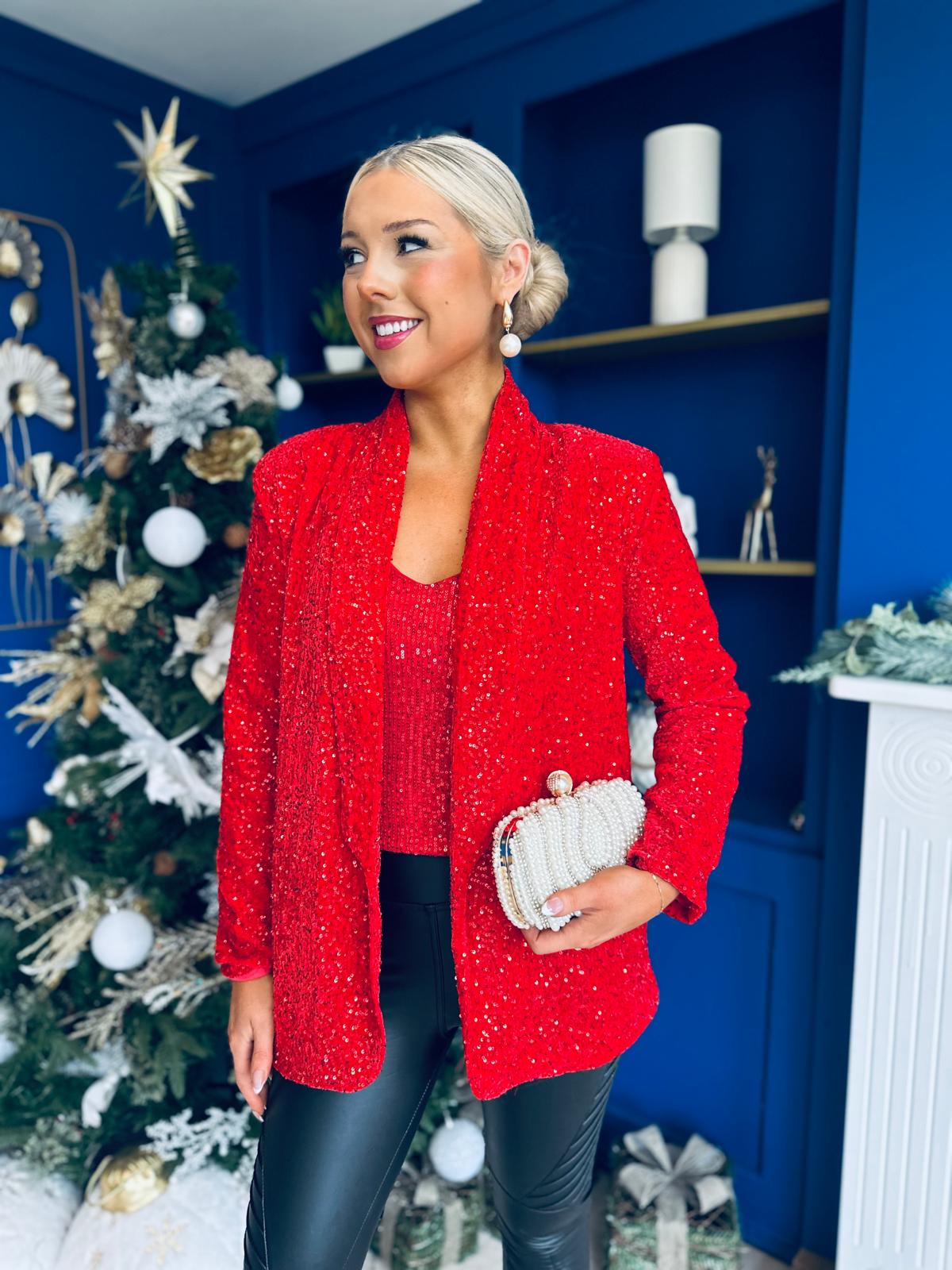 Samantha Full Sequin Blazer Red